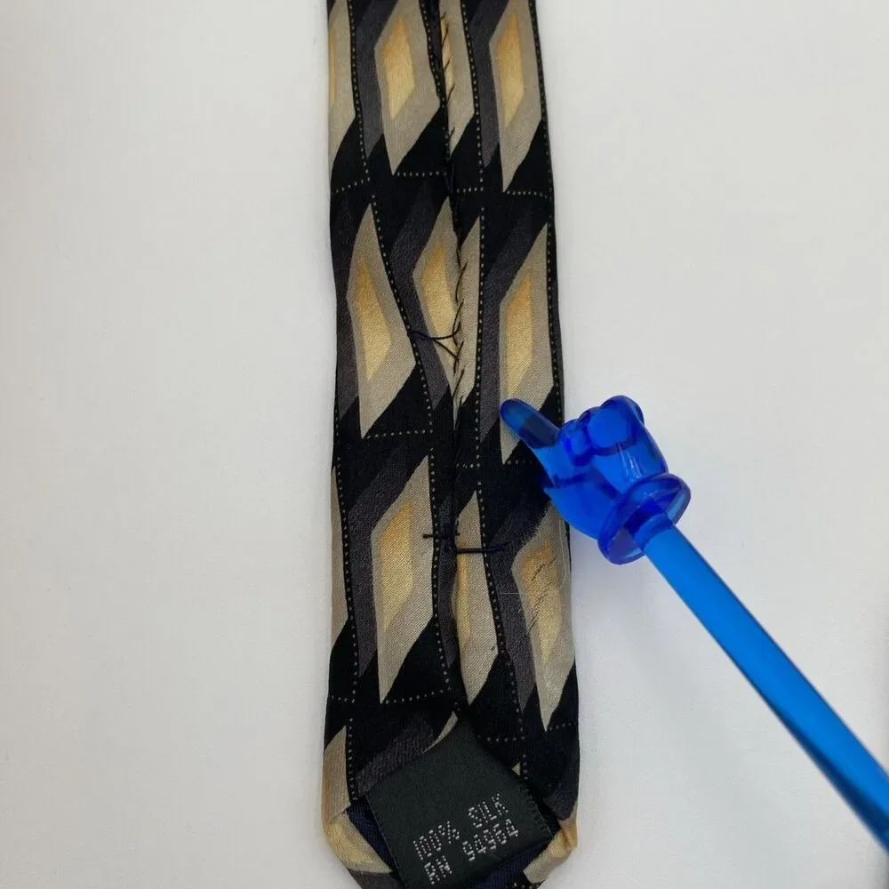Vintage Giorgio Bissoni Silk Tie Geometric Black Gold Tan 52